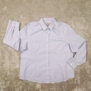 CHICO'S Blue White Striped No Iron‎ Cool Max Button Up Shirt size 3 XL Career
